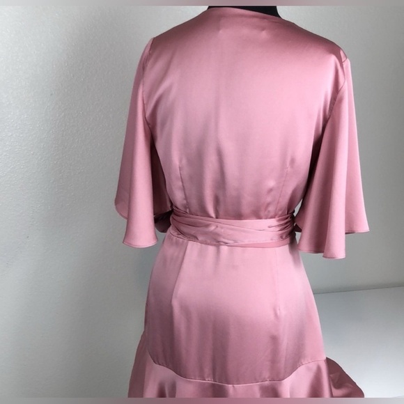 KEEPSAKE THE LABEL THIS MOMENT SATIN WRAP PINK TIE BOW MINI DRESS - Picture 6 of 11